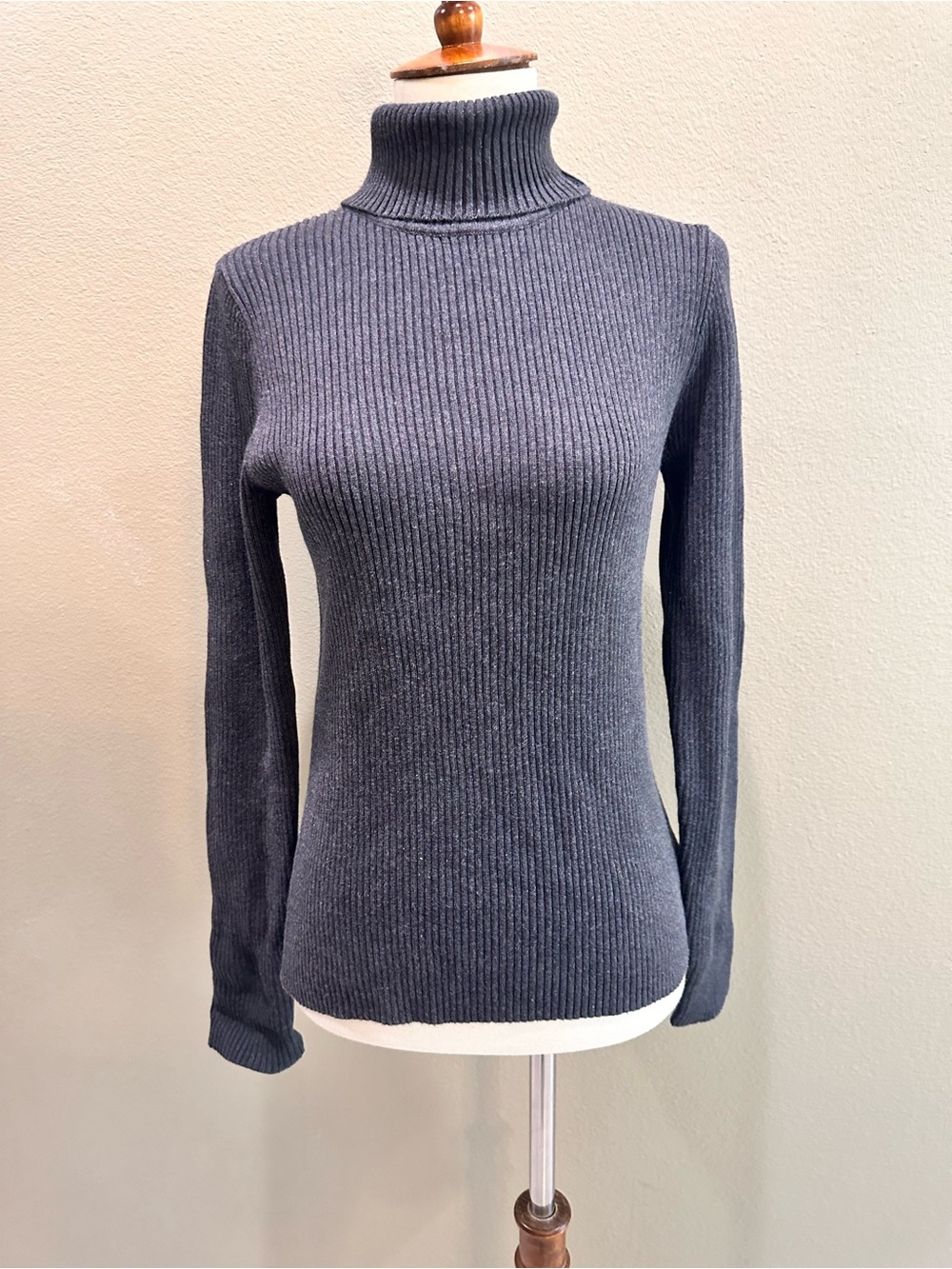 Lauren Ralph Lauren 100% Cotton Classic Ribbed Turtleneck Sweater - Charcoal S - Picture 4 of 13